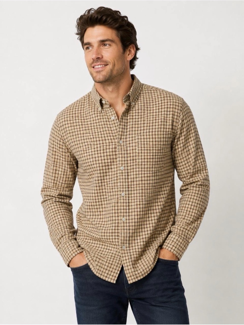 Men's Eddie Bauer Relaxed Fit Long Sleeve Button Down Plaid Dress Shirt Large